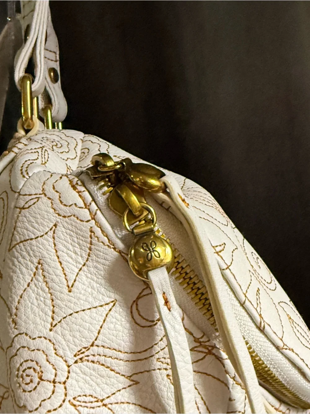 Hobo Embroidered Floral Leather Backpack - Cream